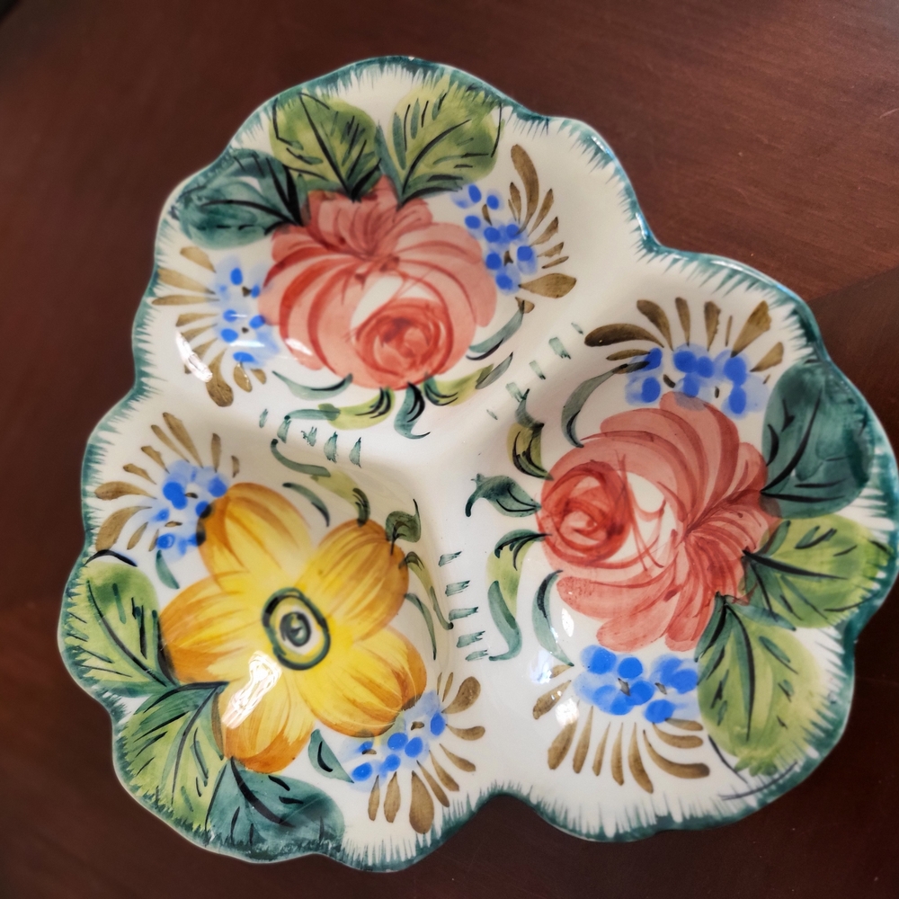 Hand-Painted Floral Ceramic Dish